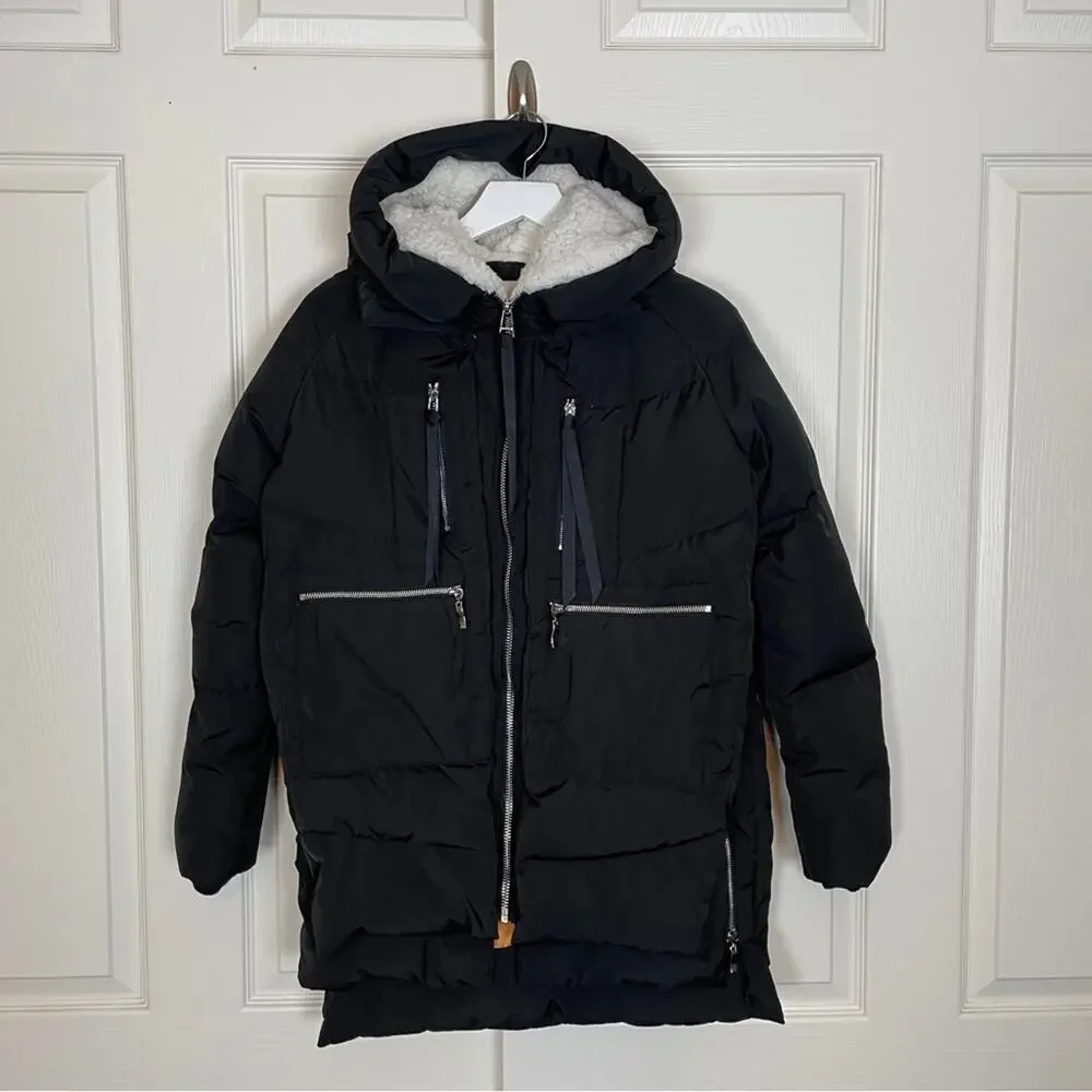 Orolay Thickened Down Black Parka Hooded Puffer Jacket Sz S